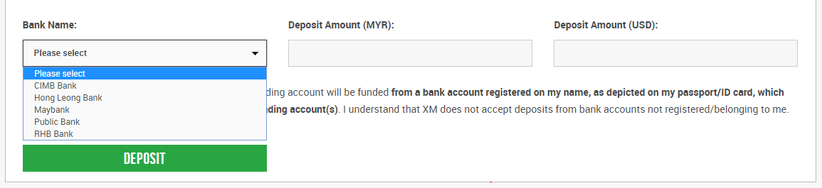 XM malaysia local bank deposit