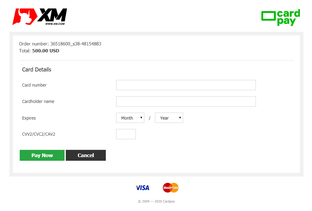 XM malaysia credit cards (Visa \ Mastercad)
